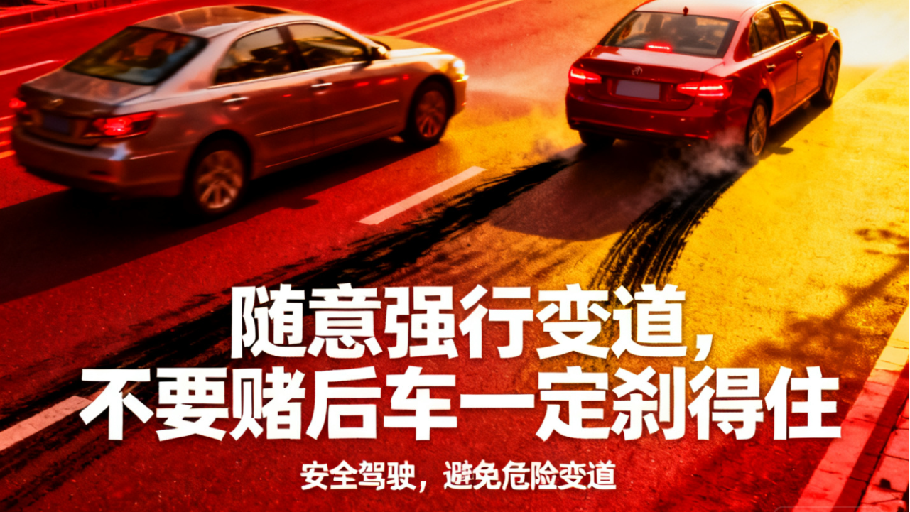 随意强行变道，不要赌后车一定刹得住